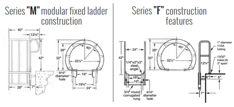 Fixed Steel Ladders with Walk Thru Handrails
